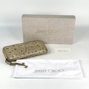 JIMMY CHOO Long Wallet Gold Leather Filipa Authentic